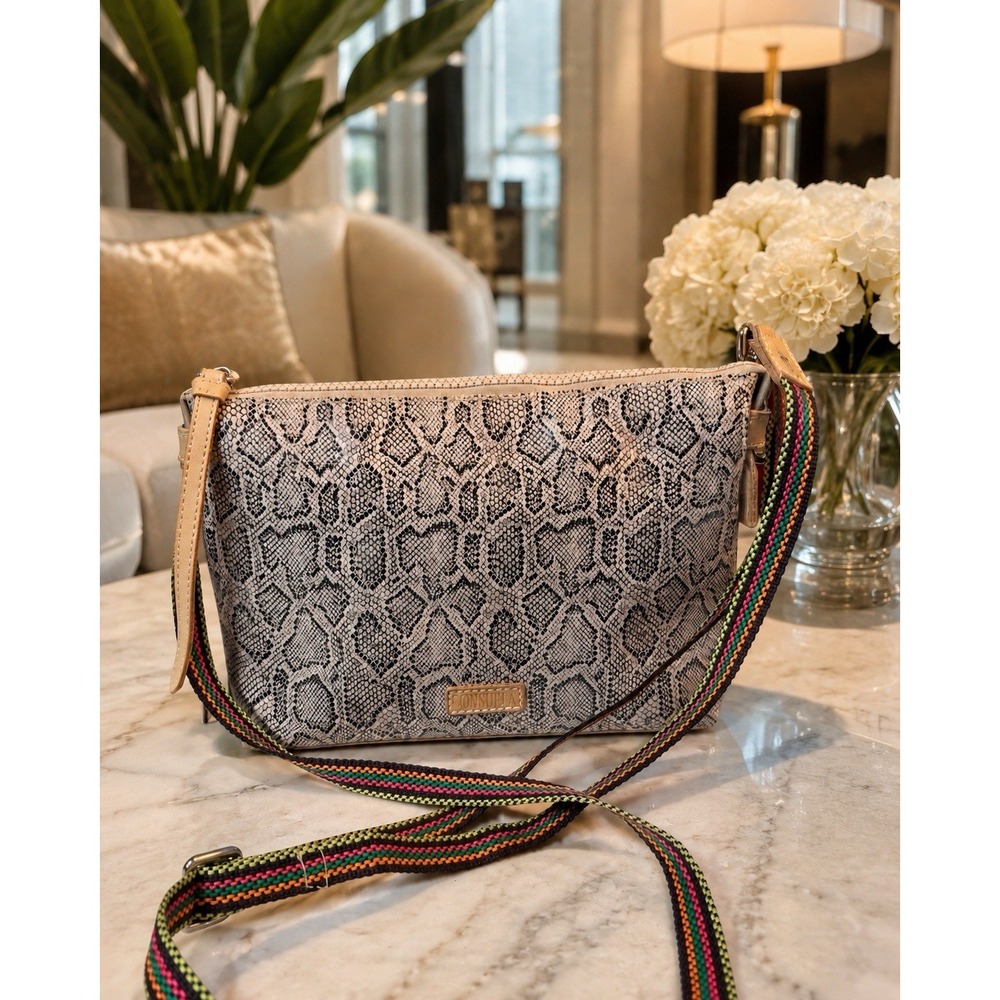 Consuela Clay Midtown Crossbody Snake Print Leather Woven Strap Boho Retired